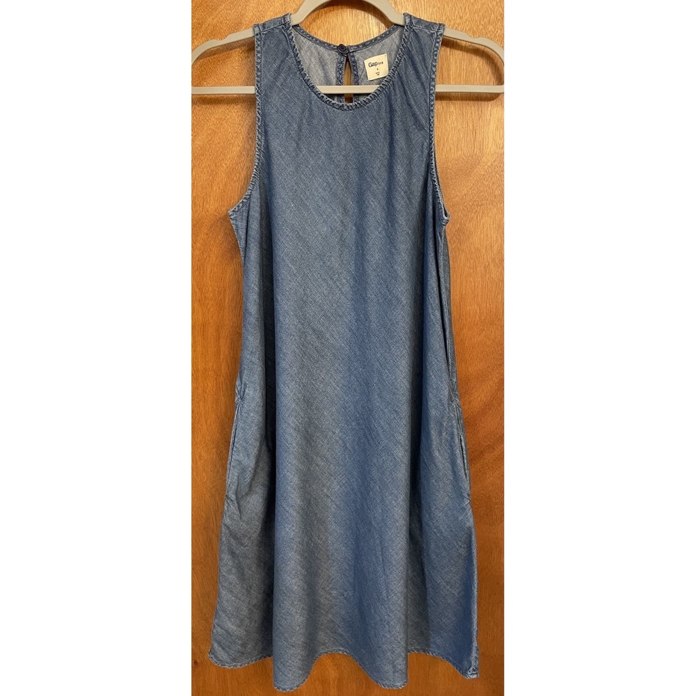 GAP Small Sleeveless Chambray Denim Shift Dress With Pockets